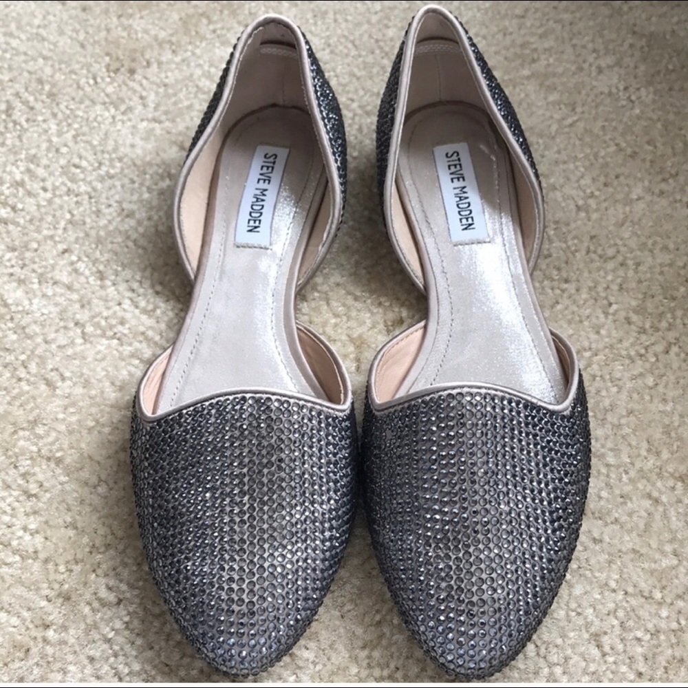 Steve Madden Vamp R Pewter Rhinestone Studded Flat